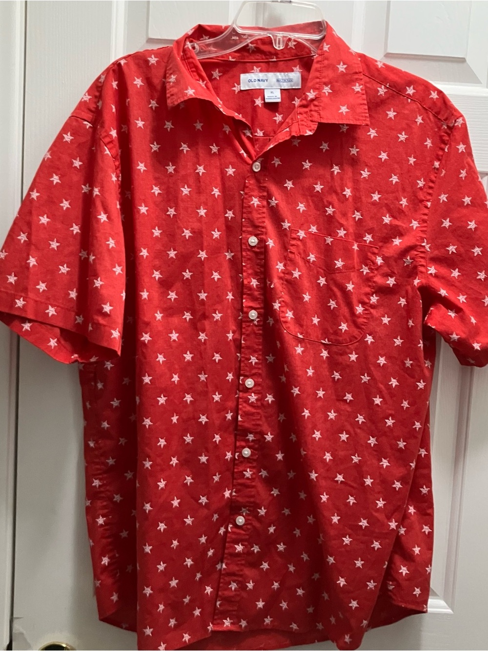 Old Navy Built in flex Button Down Shirt Mens XL Short Sleeve Star Red